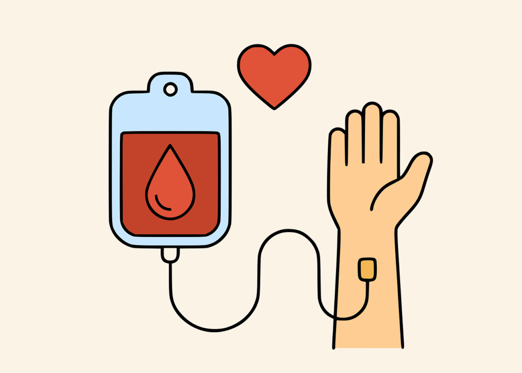 blood donation, blood, donation, healthcare, medical, procedure, hand, blood bag, heart, saving lives, clinic implied, giving, cartoon, health, wellness, help, contribution, generosity